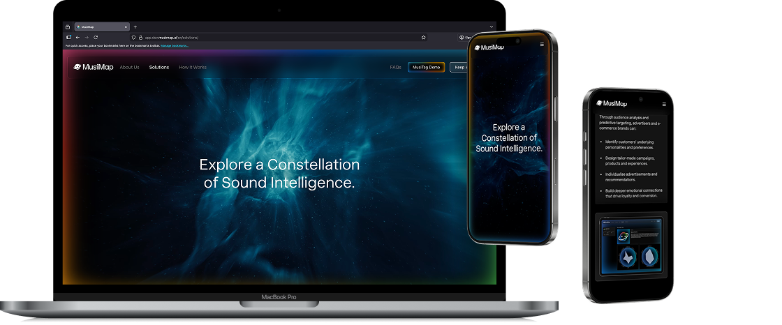 Screenshot of MusiMap website on macbook and mobile devices