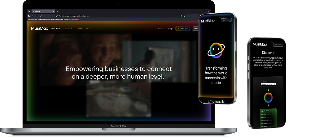 Screenshot of MusiMap website on macbook and mobile devices